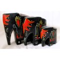Hand Carved Hand Painted Wooden Elephant Set (3) Vintage. Biggest one 75mm high.