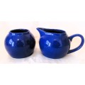 COBALT BLUE Night Sky glaed ceramic milk jug and sugar pot. Lovely set. 90mm high. Spotless.