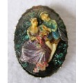 Lovely hand painted Vintage resin Courting scene scarf clip. 3D look. 40x30mm.