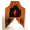 Solid Wood Burning lovers silhouette on perpex Picture for wall hinging.  240x165 mm