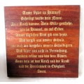 Solid Wood Burning Prayer in German for wall hinging.  215x215 mm