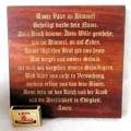 Solid Wood Burning Prayer in German for wall hinging.  215x215 mm