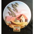 Vintage Hand-Painted Ceramic Plate,  Italy, Thatched Roof House by the Water. 220mm dia.