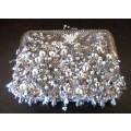 Vtg Beaded HandBag Silver & Clear Evening Purse Prom Wedding 60s 70s