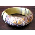 Vintage Crved Bone and Brass Hinged Bangle,