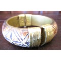 Vintage Crved Bone and Brass Hinged Bangle,