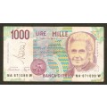 1000 Lire ITALY 1990 Bank Note.