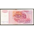Yugoslavia 100,000 Dinara Banknote, 1989 Bank Note.