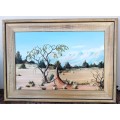 Vintage Wim Baartman 1950 Namibian scene oil painting- frame 76x55cm, painting 60x39cm. As per photo