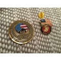 Korean War 50 years & Marine Corp badge pin with United forces
