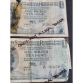 3 x MH de Kock One Pound Filler Notes (folds/tears/creases) - as per photograph