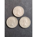 3 x Rhodesia and Nysaland Sixpence 1962 - as per photograph