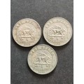 3 x East Africa 1 Shilling 1952 - as per photograph