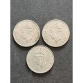 3 x East Africa 1 Shilling 1952 - as per photograph