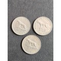 3 x Rhodesia and Nysaland Sixpence 1957 - as per photograph