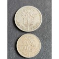 Belgium Congo 1 Franc 1929 and 50 Centimes 1926 - as per photograph