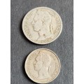 Belgium Congo 1 Franc 1929 and 50 Centimes 1926 - as per photograph