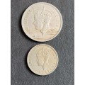 Southern Rhodesia 1/2 Crown 1949 and 1 Shilling 1947 - as per photograph