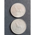 2 x Rhodesia 25 Cents 1964/1975 - as per photograph