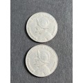 2 x Panama 1/2 Balboa coins 1982/1986 - as per photograph