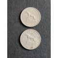 2 x Rhodesia and Nysaland Sixpence 1957 - as per photograph