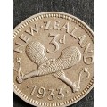 New Zealand Threepence 1933 BU - as per photograph