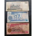 3 x Mozambique Notes 50/500/1000 Meticias - as per photograph