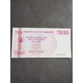 Reserve Bank of Zimbabwe 750000 Bearer Cheque issue date 31 Dec 2007 printed on 1000 dollar paperUNC