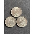 3 x Republic 10 Cents 1965 - as per photograph