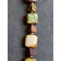 Vintage Glass Speckle Scottish Faux Agate Necklace Autumn Colour Cube Beads - as per photograph