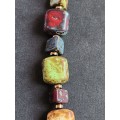 Vintage Glass Speckle Scottish Faux Agate Necklace Autumn Colour Cube Beads - as per photograph