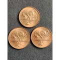 3 x Republic  2 Cents 1965 Afrikaans as per photograph