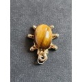Vintage Tiger`s Eye Gold Plated Turtle Pendant- as per photograph