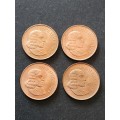 4 x Republic 2 Cents 1965, 3 by Afrikaans and 1 by English EF+/UNC - as per photograph