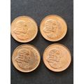 4 x Republic 2 Cents 1969, 3 by Afrikaans and 1 by English EF+/UNC - as per photograph