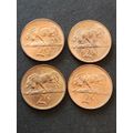 4 x Republic 2 Cents 1969, 3 by Afrikaans and 1 by English EF+/UNC - as per photograph