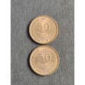 2 x Republica Portuguesa Angola 50 Centavos 1953/1954 (nice condition) - as per photograph
