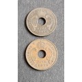 2 x East Africa 5 Cents 1923/1935 - as per photograph