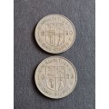 2 x Mauritius One Rupee 1950/1956 - as per photograph