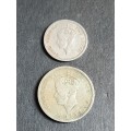 Southern Rhodesia Sixpence 1949 and One Shilling 1947 - as per photograph