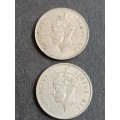 2 x East Africa 1 Shilling 1952 - as per photograph