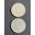 2 x East Africa 1 Shilling 1950 - as per photograph