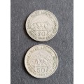 2 x East Africa 50 Cents 1948/1956 - as per photograph