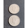 2 x Southern Rhodesia Sixpence 1950/1952 - as per photograph