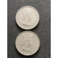 2 x East Africa 50 Cents 1954/1958 - as per photograph