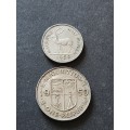 Mauritius 1/2 Rupee and 1 Rupee 1950 - as per photograph