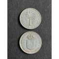 2 x Belgium Congo One Franc 1957 - as per photograph