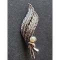 Vintage Marcasite Simulated Pearl Brooch (Silver Toned) - as per photograph