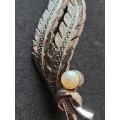 Vintage Marcasite Simulated Pearl Brooch (Silver Toned) - as per photograph