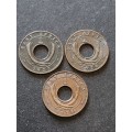 3 x East Africa 1 Cent 1923/1924/1928 - as per photograph